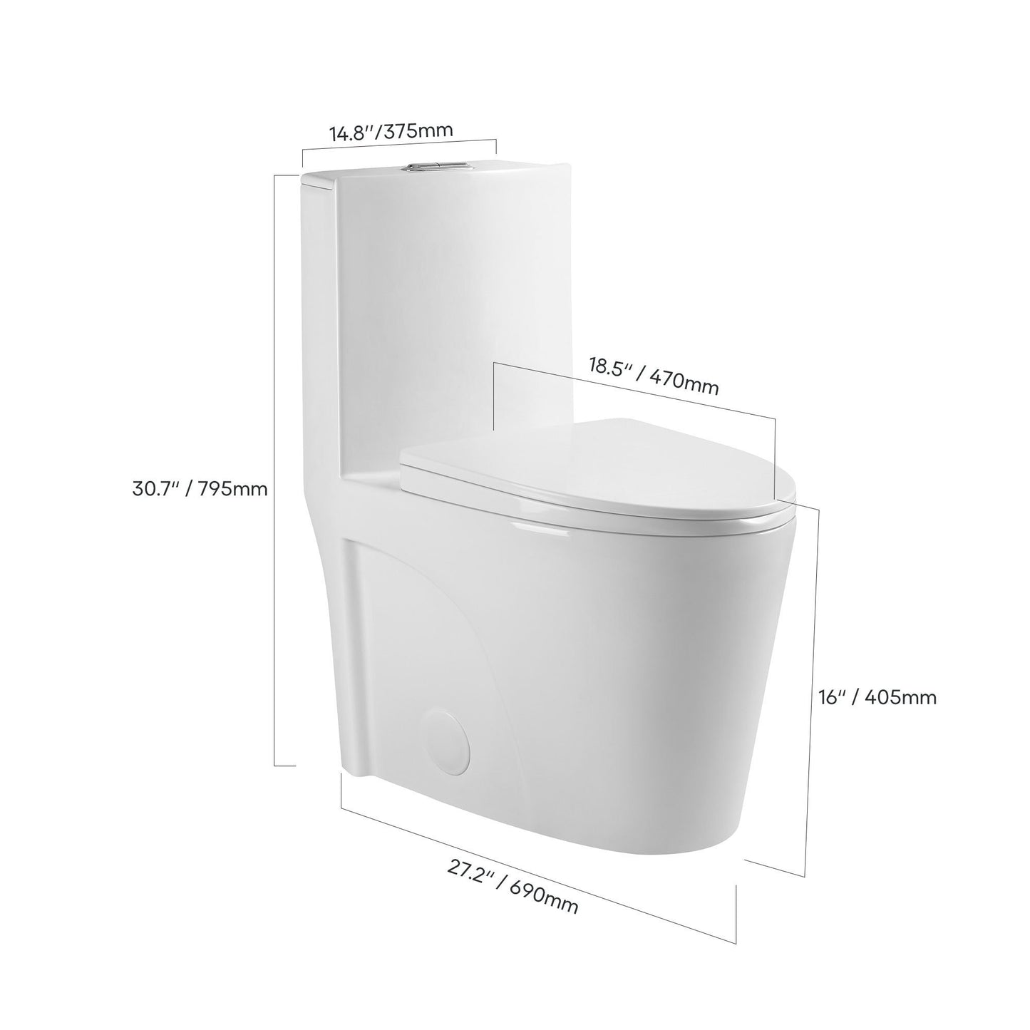 One-piece Dual Flush Elongated Toilet in White