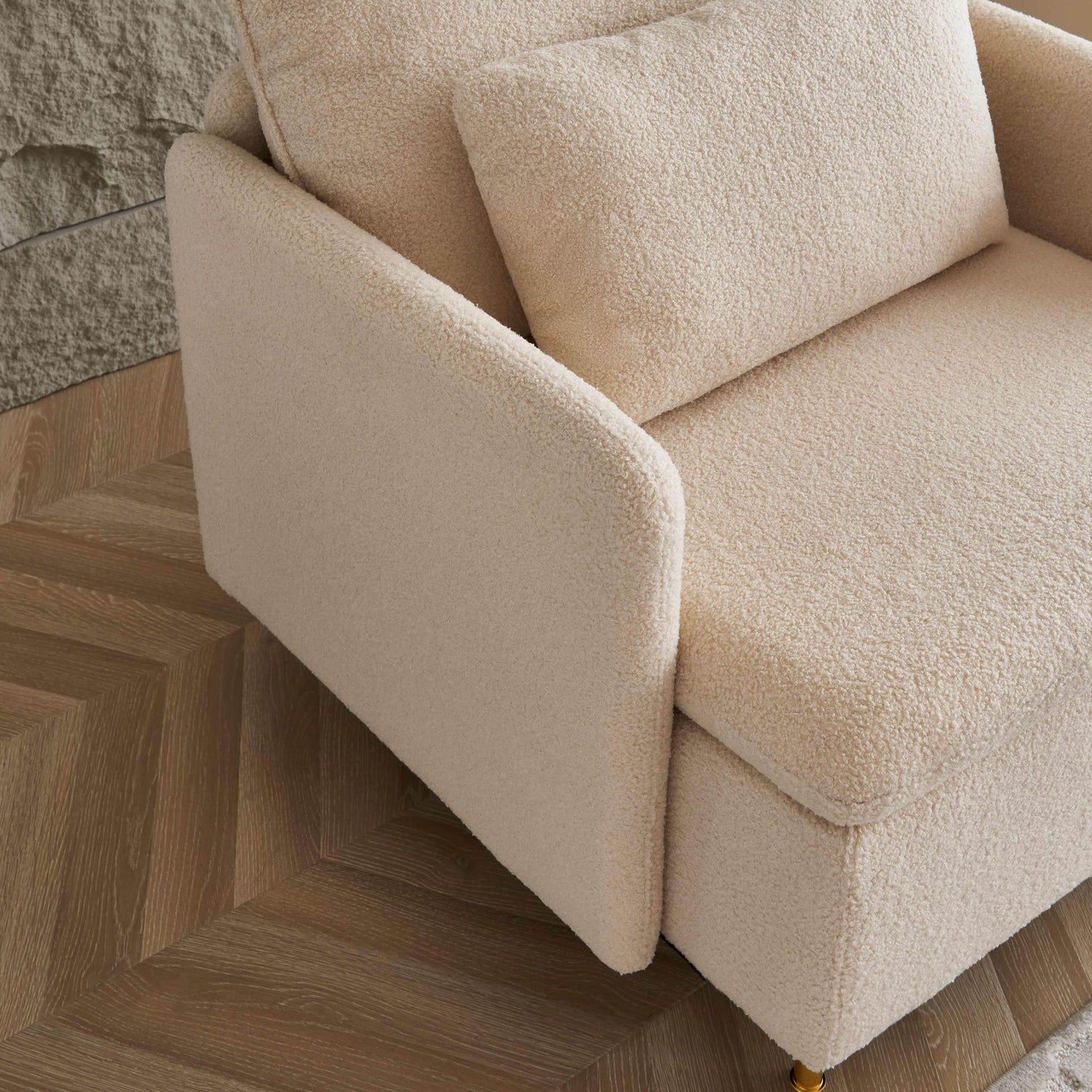 Modern Accent Chair, Sherpa Upholstered Cozy Comfy Armchair, Furry Reading Chair with Slim Armrest, Fuzzy Single Club Sofa Chairs for Living room Bedroom Waiting room Office Ivory