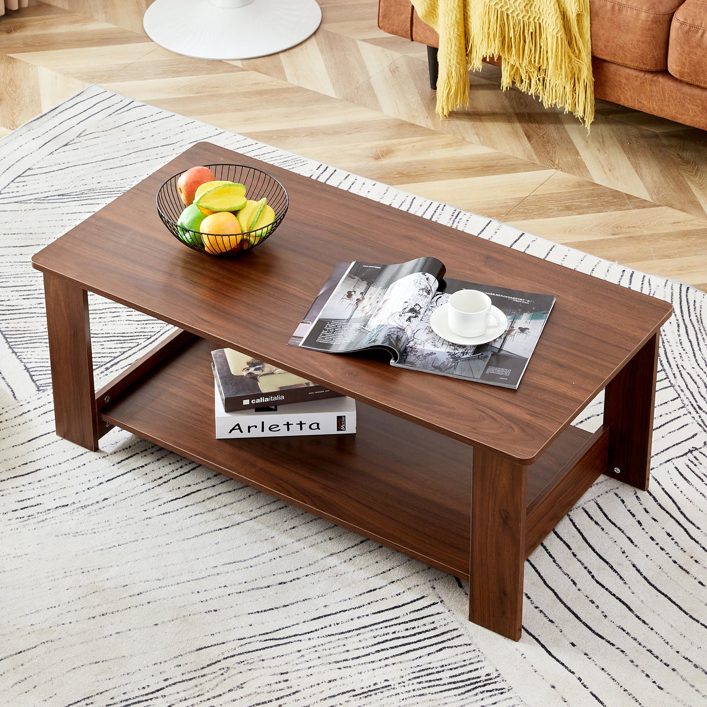 Innovative Walnut Textured Double Layered Coffee Table - CT-16