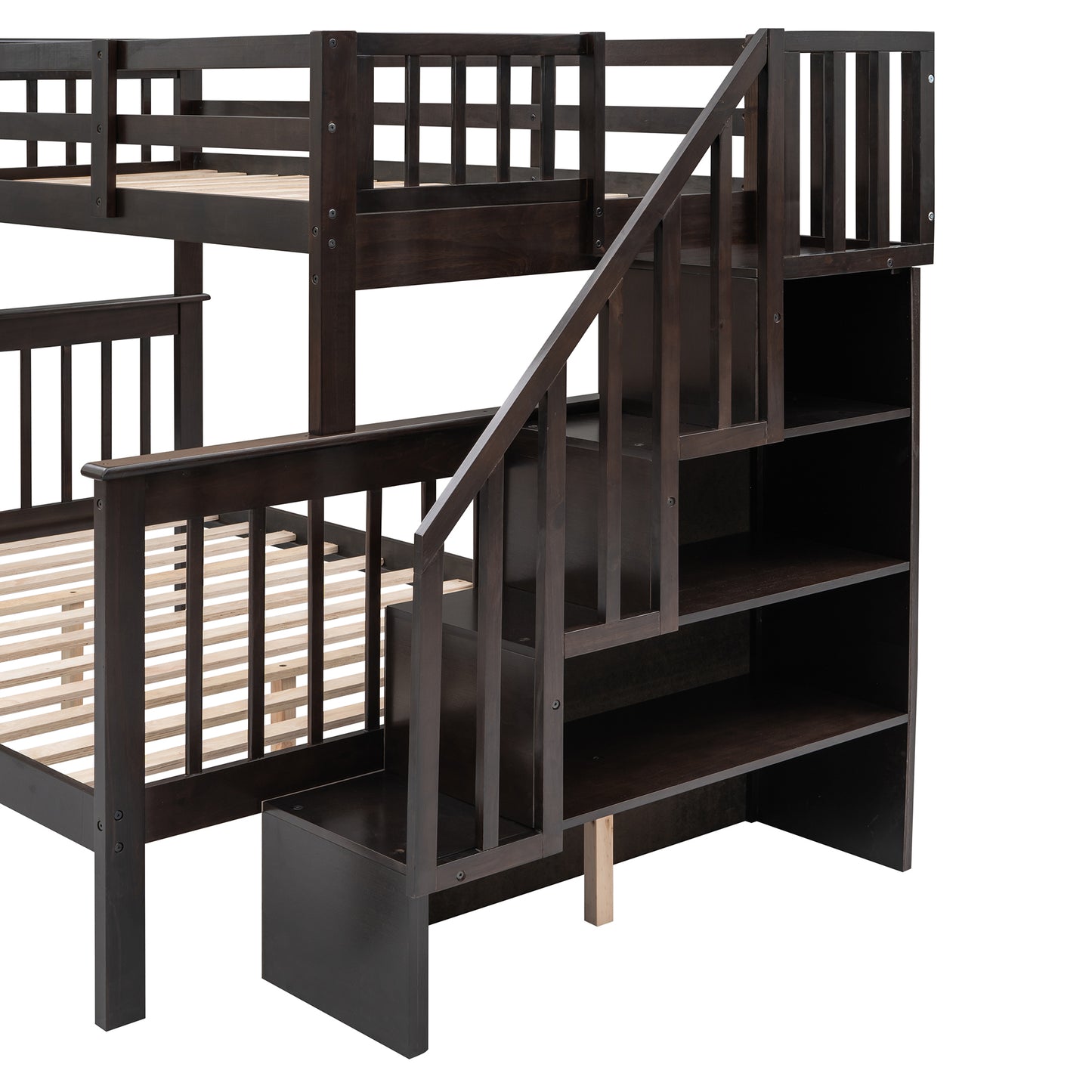 Elegant Espresso Twin-Over-Full Bunk Bed with Storage and Guard Rail