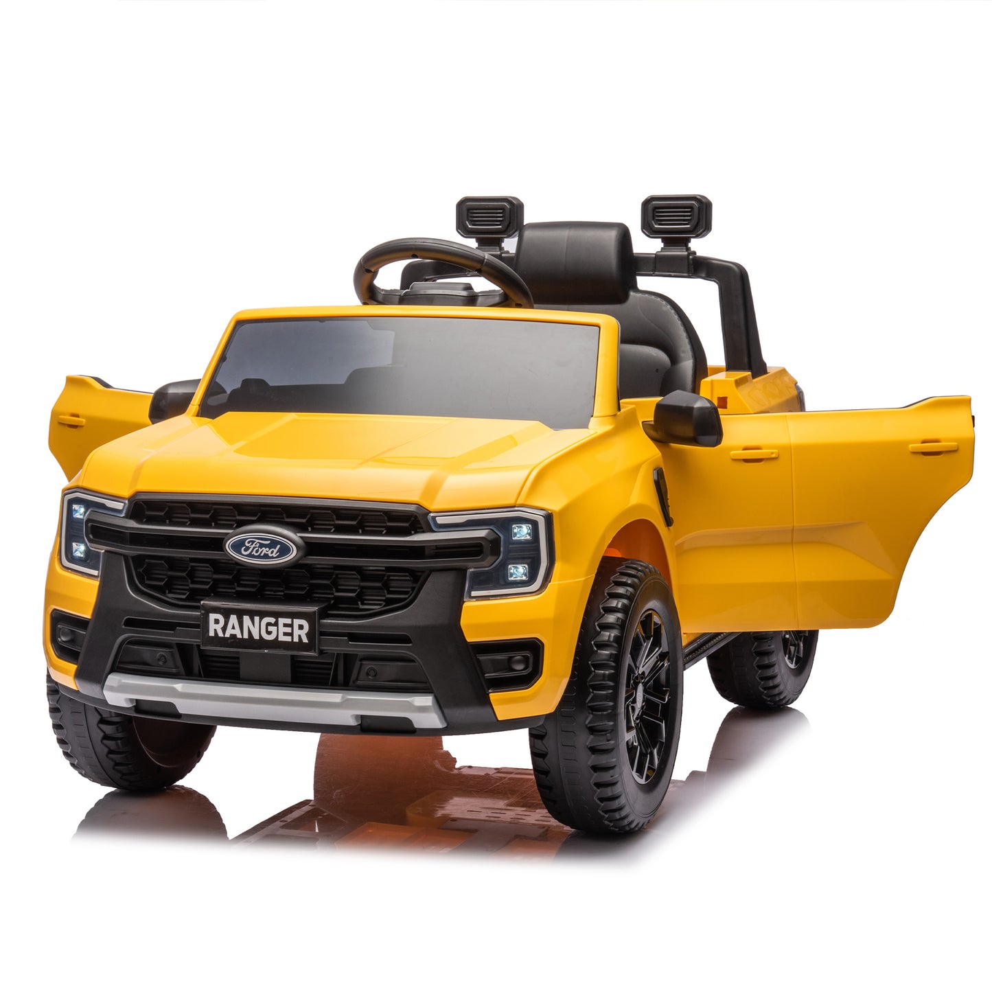 12V Kids Ride On Car W/Parents Remote Control,Licensed Ford Ranger,2WD,Rear wheel suspension,Low Start,Headlight,Horn,MP3,Bluetooth,Adjustable speed,Speed 1.86-4.97 mph for kids aged 3-6.