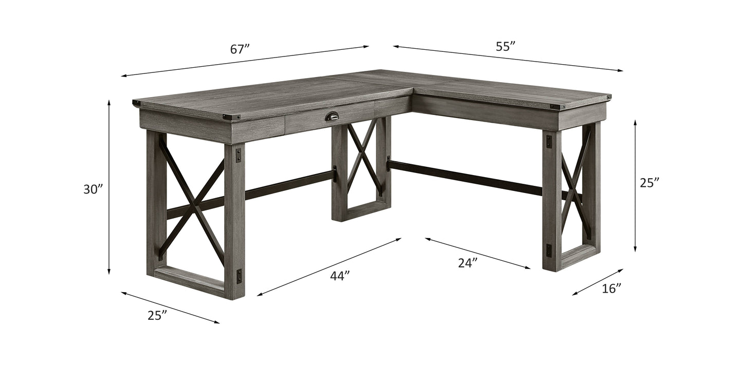 L-Shaped Talmar Writing Desk with Lift Top in Distressed Gray Finish