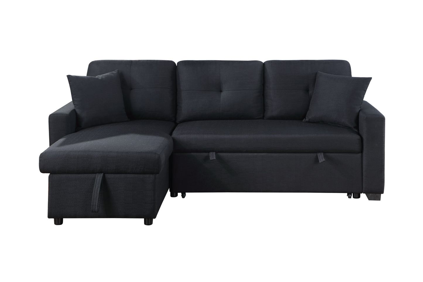 Francine Black Linen Convertible Storage Sectional Sofa with Reversible Chaise