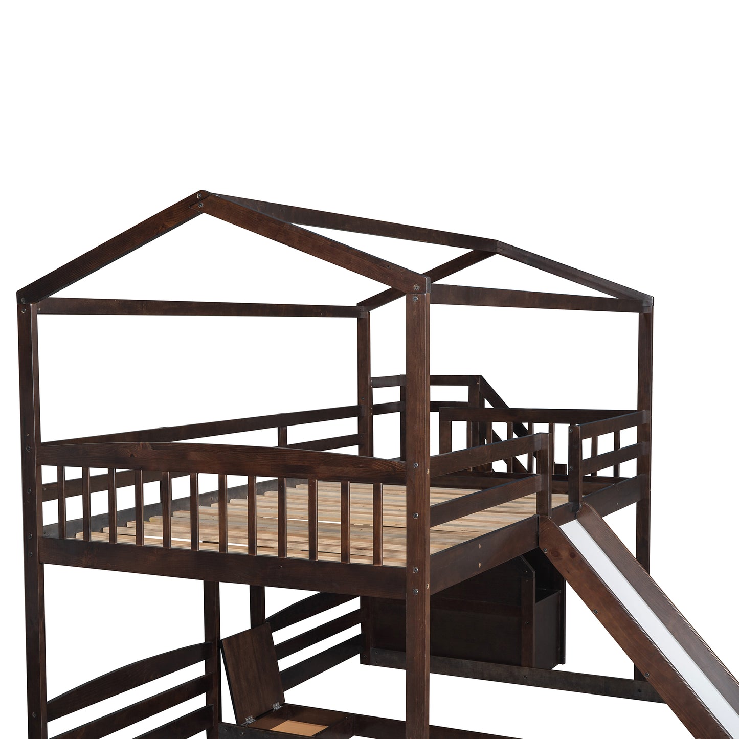 Versatile Full over Twin & Twin Bunk Bed in Espresso with Slide and Storage Staircase