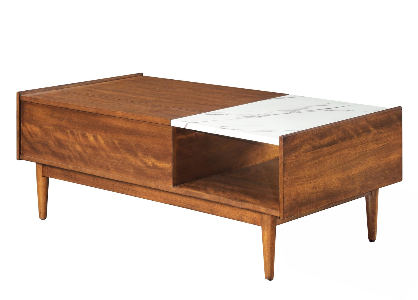 Elegant Lift Top Coffee Table with Faux Marble Top and Walnut Finish