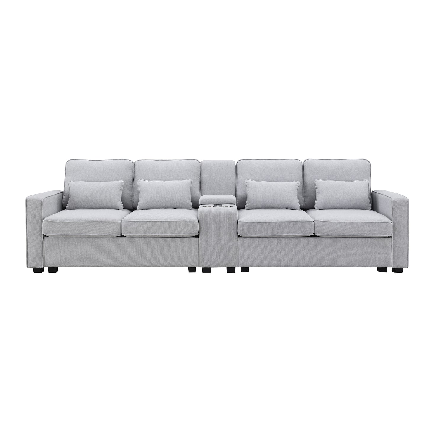 Modern 4-Seat Upholstered Sofa with Console and USB Ports