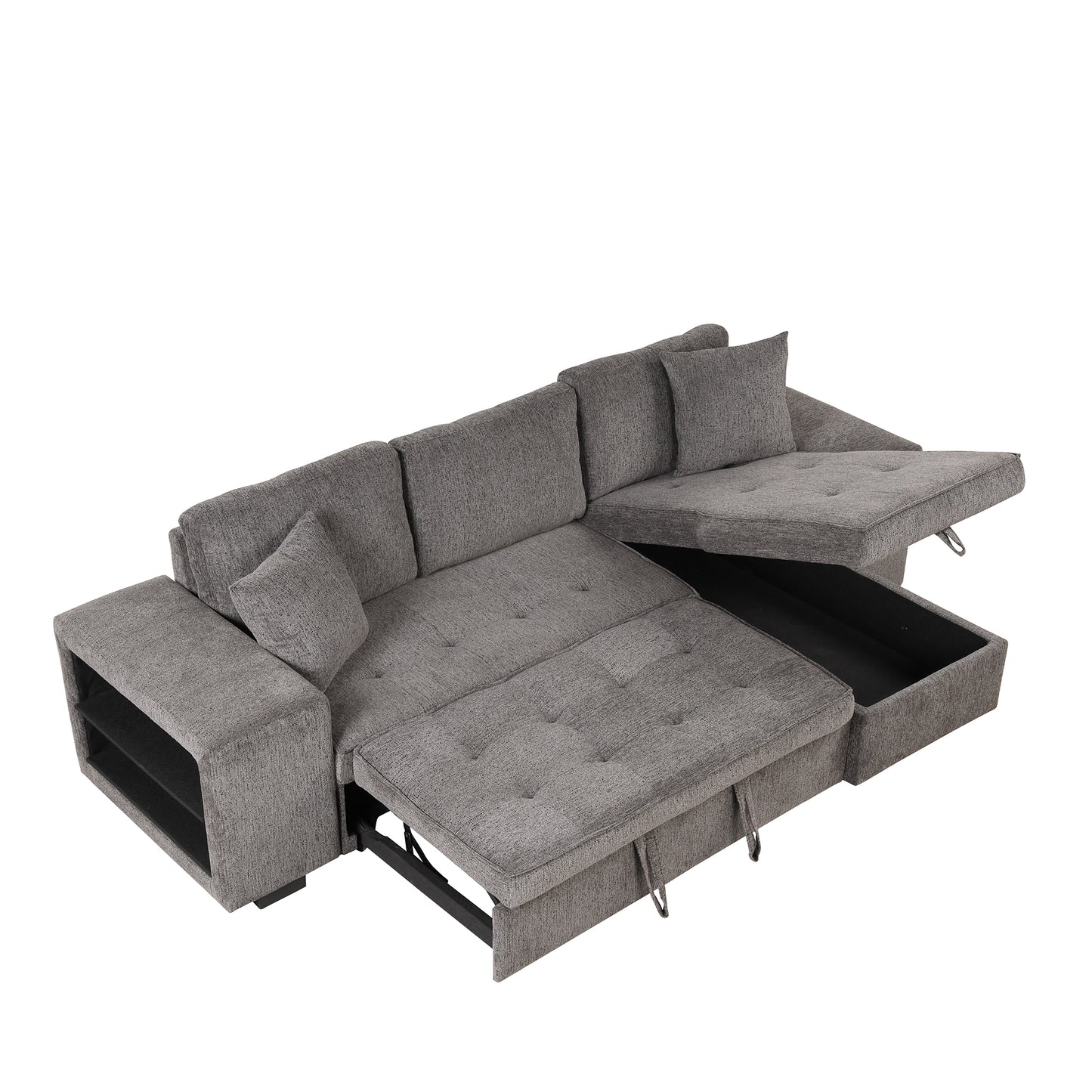 Modern L-Shape 3 Seat Reversible Sectional Sleeper Sofa with Storage Chaise and 2 Stools