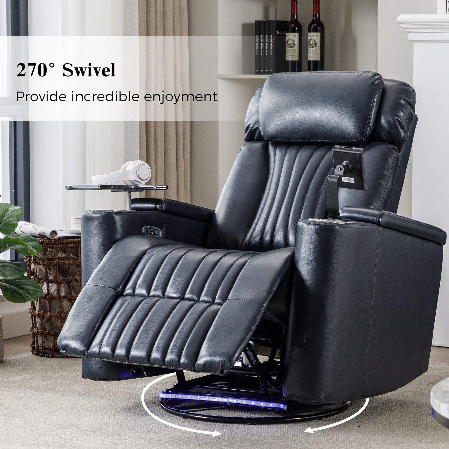 Ultimate Comfort 270° Power Swivel Recliner with Home Theater Features, Blue
Ultimate Comfort 270° Power Swivel Recliner with Home Theater Features, Blue