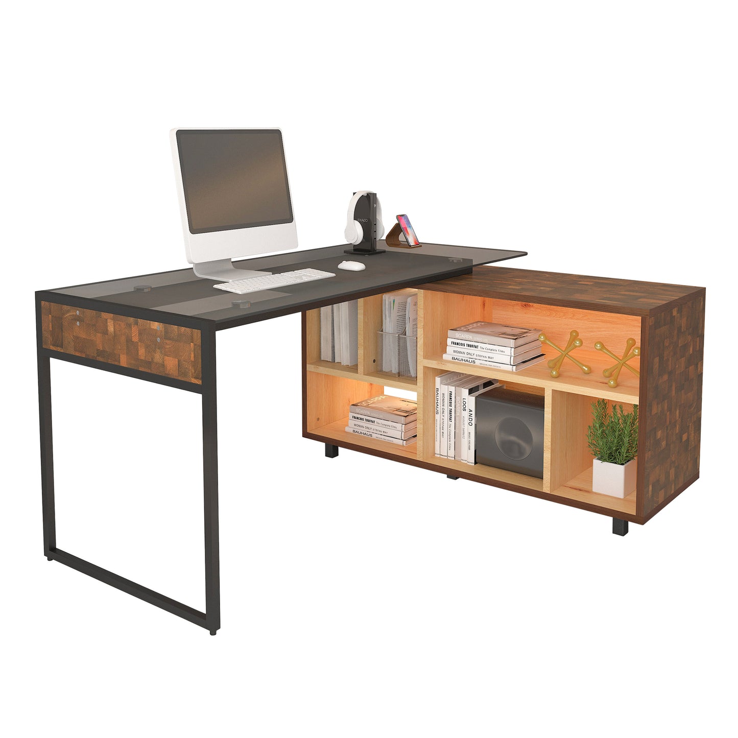 Modern Oak L-Shaped Corner Desk with Plentiful Storage Options