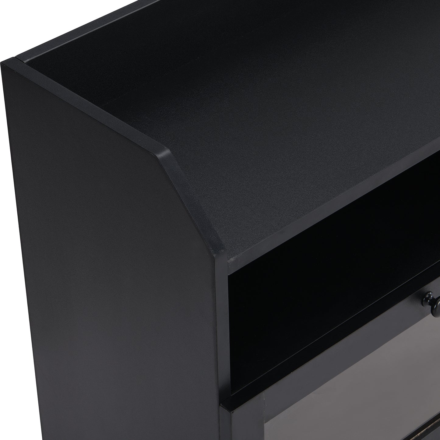 Sophisticated Black TV Stand with Acrylic Board Door and Generous Storage Space for TVs Up to 65