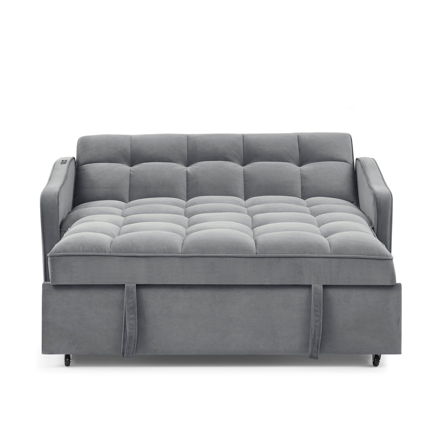 Loveseats Sofa Bed with Pull-out Bed,Adjsutable Back and Two Arm Pocket,TypeC and USB Charging with Copper nail,Grey (47"x53"x31")