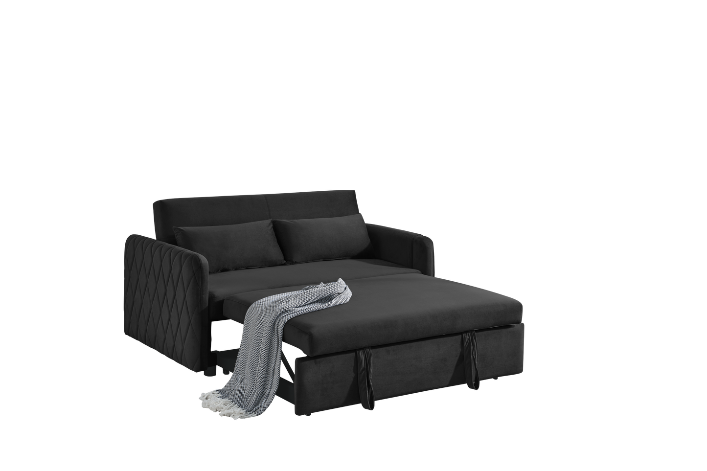 55 Modern Velvet Convertible Sofa Bed with Adjustable Backrest and Detachable Arm Pockets