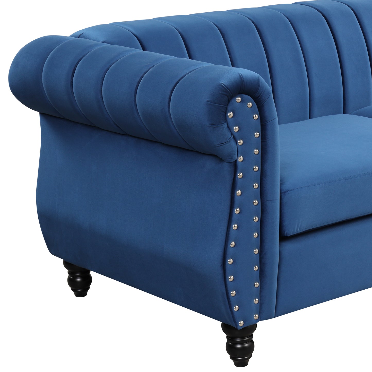 51 Modern Button Tufted Blue Upholstered Sofa with Solid Wood Legs