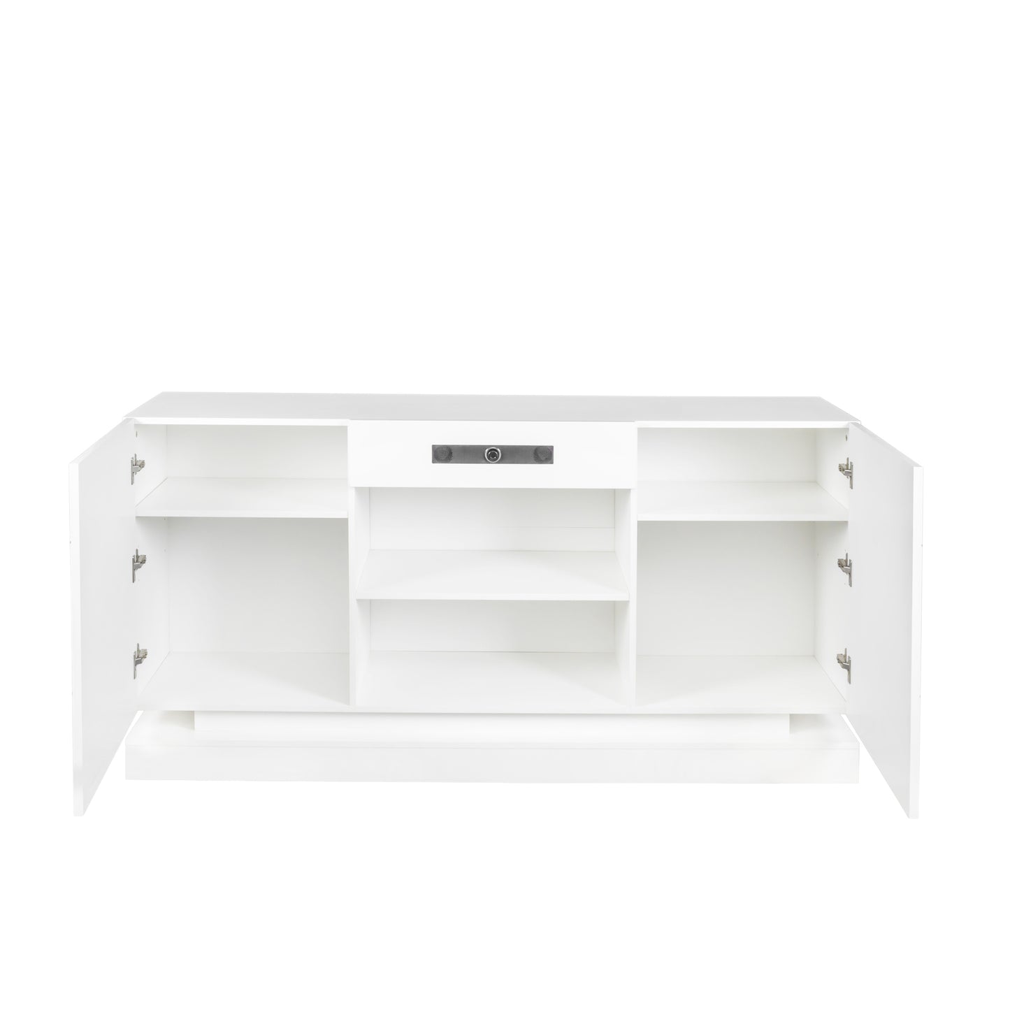 White TV Cabinet with Bluetooth Speaker and LED Lights, Modern Entertainment Stand with Storage Drawers