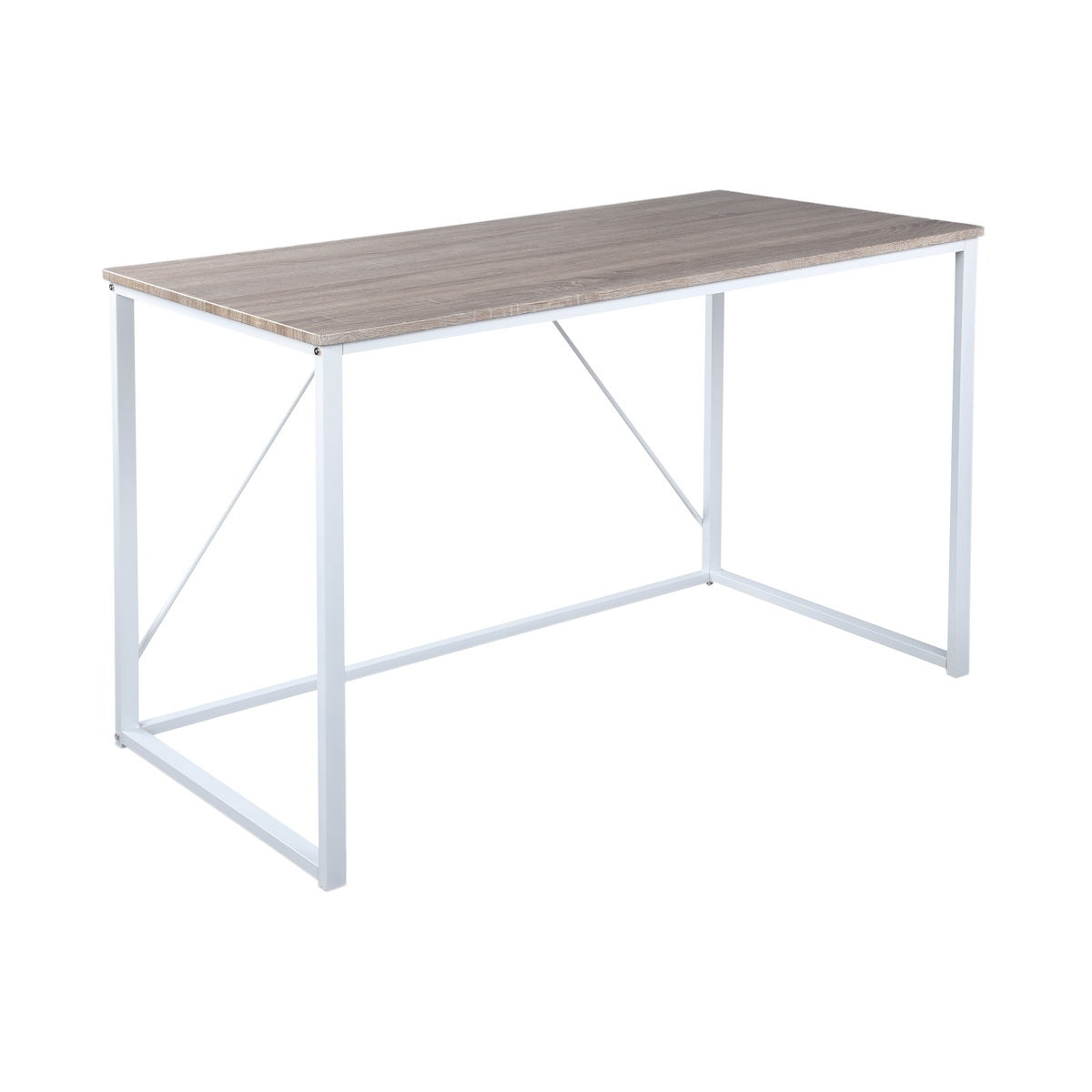 Minimalist Industrial Writing Desk with White and Oak Finish, Versatile Study Table