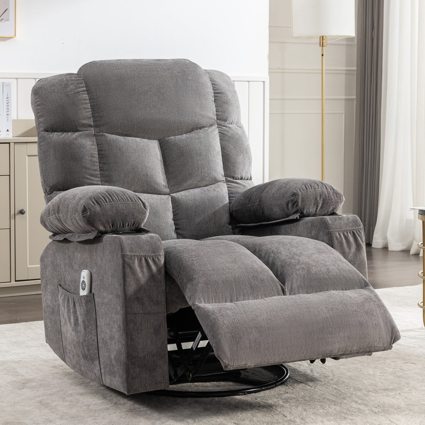 Grey Rocking Recliner Chair with Vibration Massage, Heating, and Rocking Function