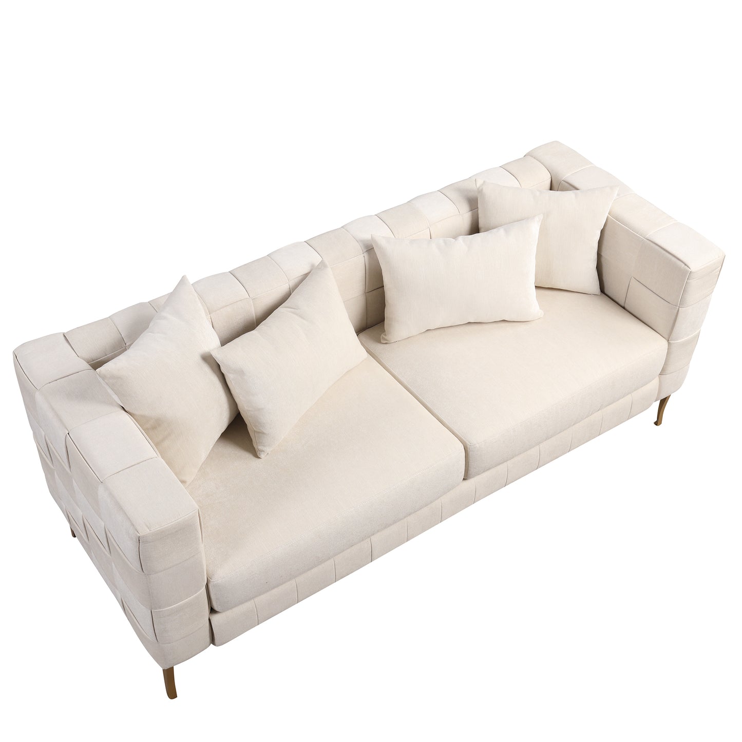 80.5 Modern Upholstered Sofa with Golden Metal Legs and Pillows