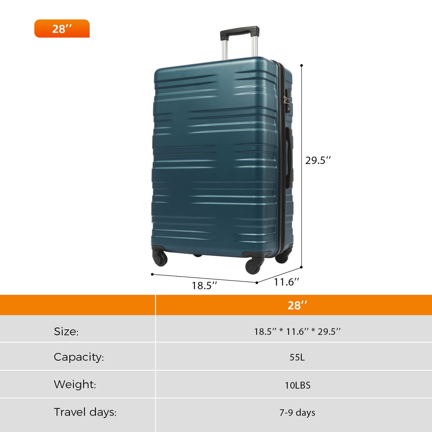 Luggage with TSA Lock Spinner Wheels Hardside Expandable Luggage Travel Suitcase Carry on Luggage ABS 28"