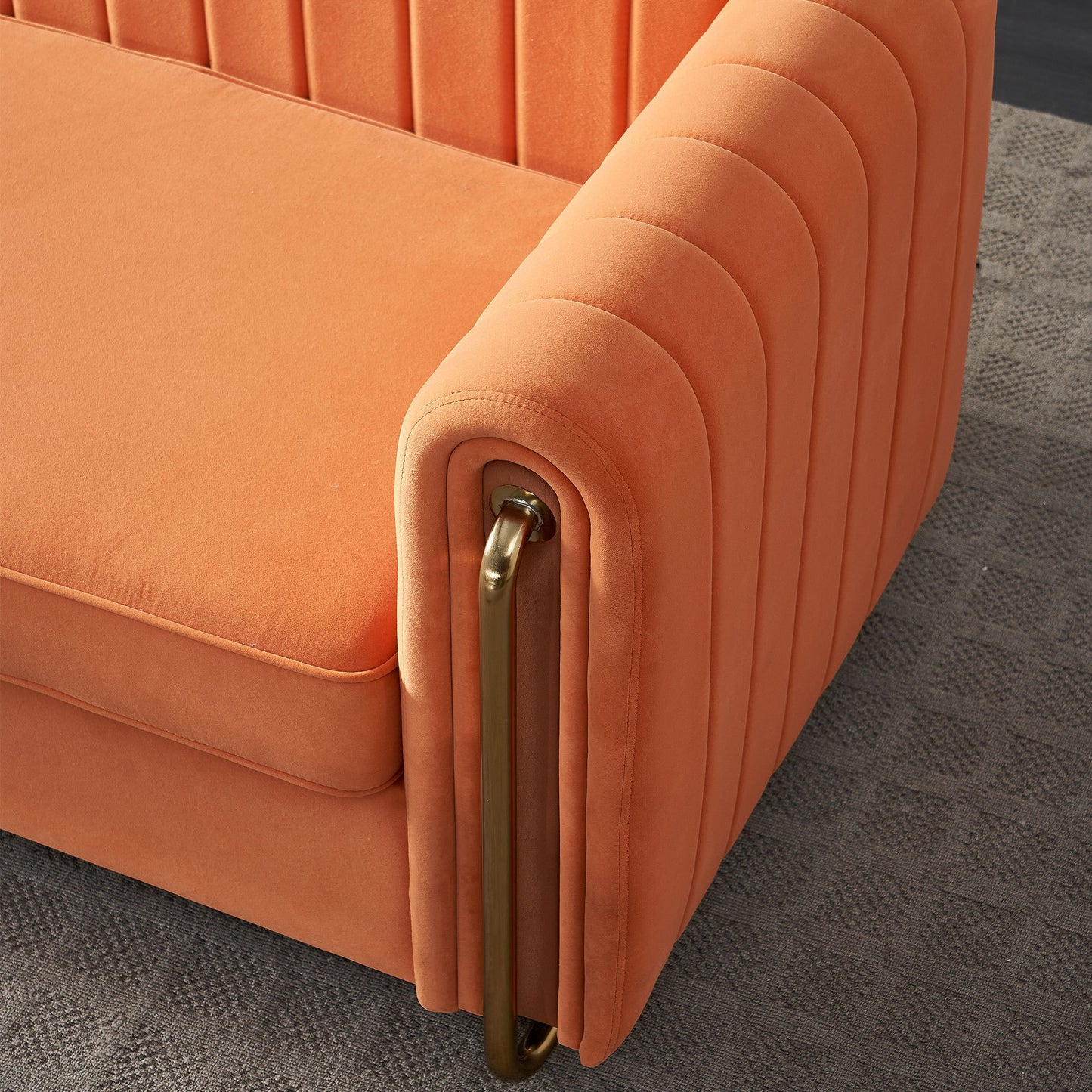 Contemporary Velvet Sofa Couch 84.25''W for Living Room, Orange