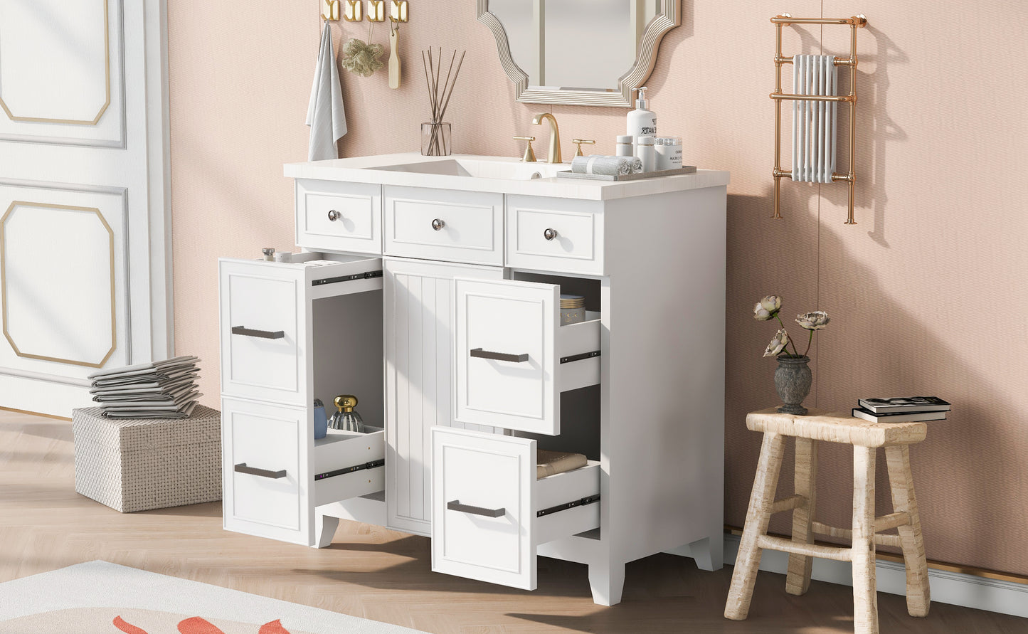 36" Bathroom Vanity Cabinet with Sink Top Combo Set,White,Single Sink,Shaker Cabinet with Soft Closing Door and Drawer