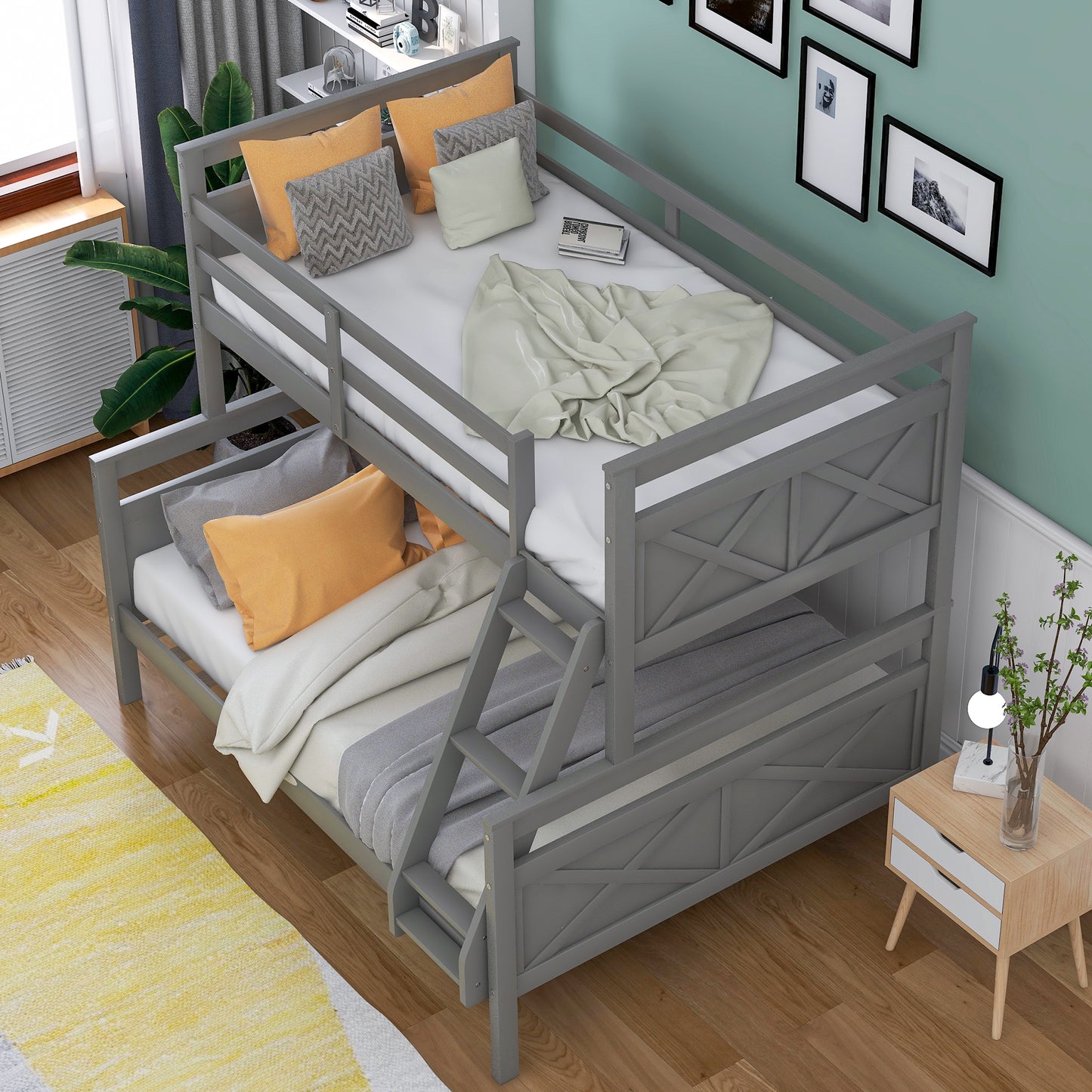 Gray Versatile Bunk Bed with Twin Loft and Full Bottom-Bunk Safety Features