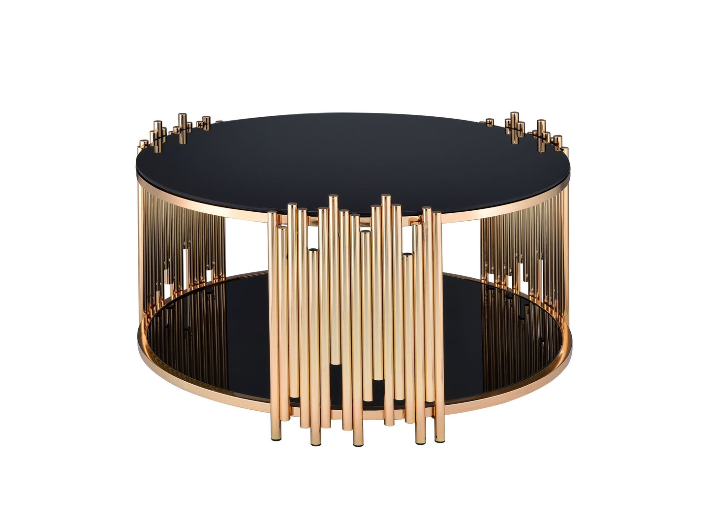 Gold & Black Glass Tanquin Coffee Table with Asymmetrical Metal Tubing