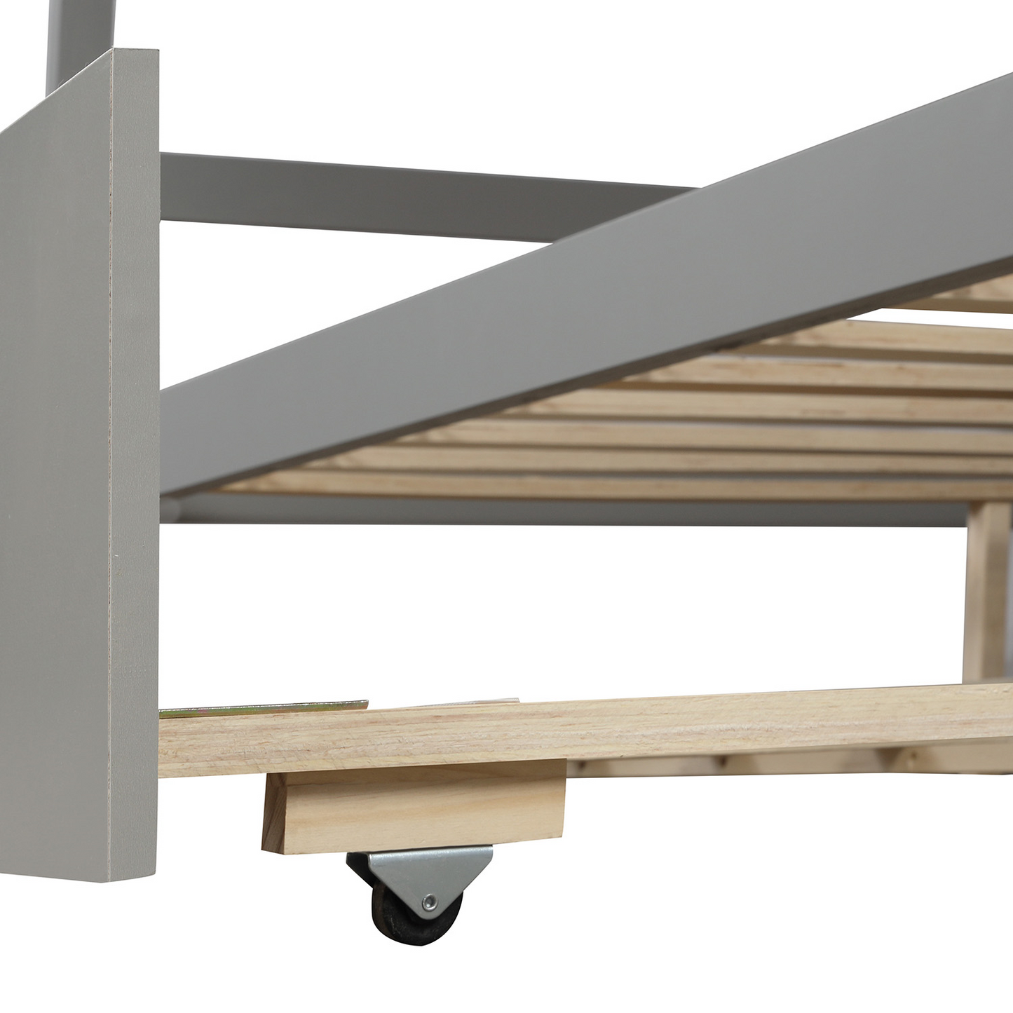 Stairway Full-Over-Full Bunk Bed with Twin Size Trundle and Drawer in Gray