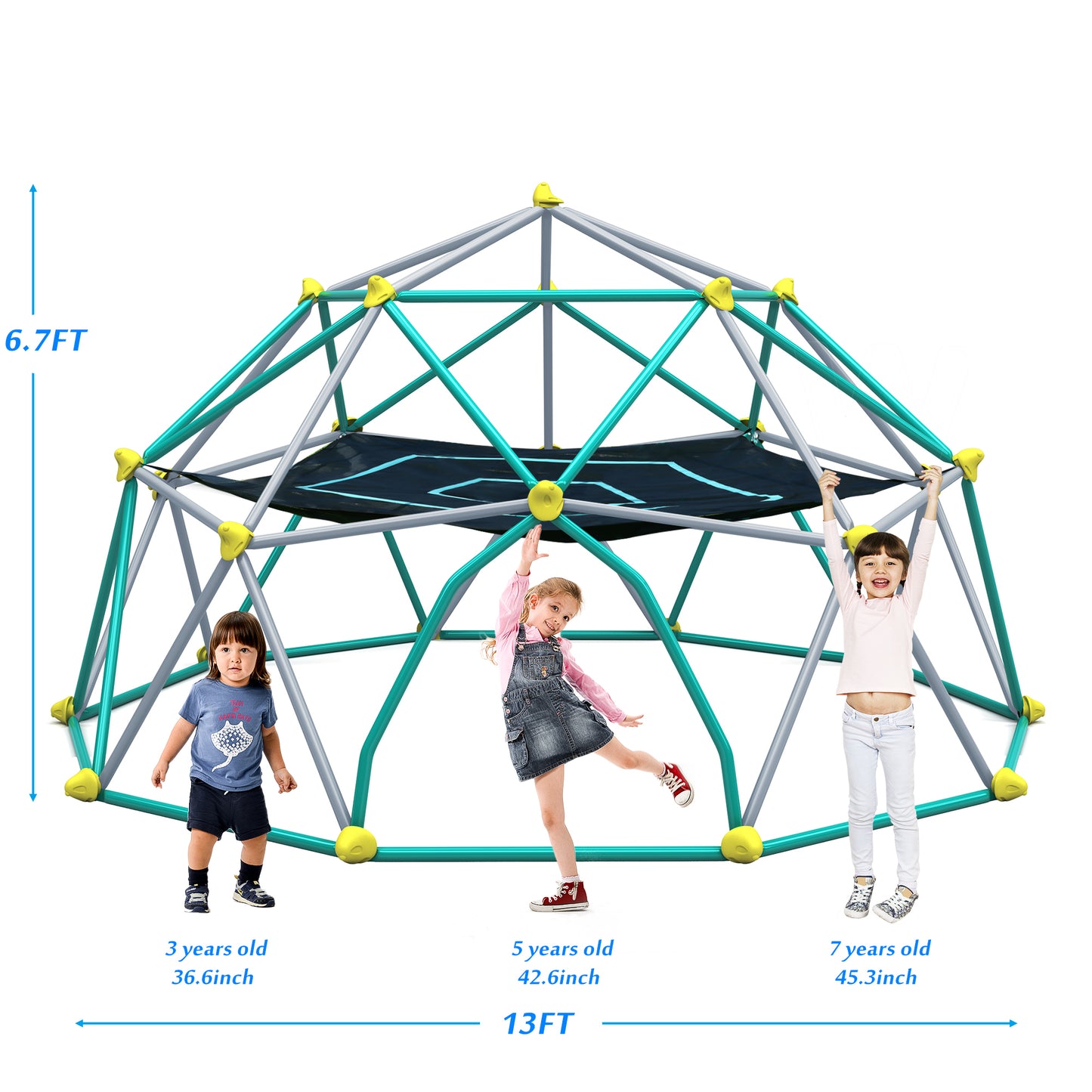 13ft Geometric Dome Climber Play Center with Hammock for Kids, Rust & UV Resistant Steel, Supporting 1000 LBS