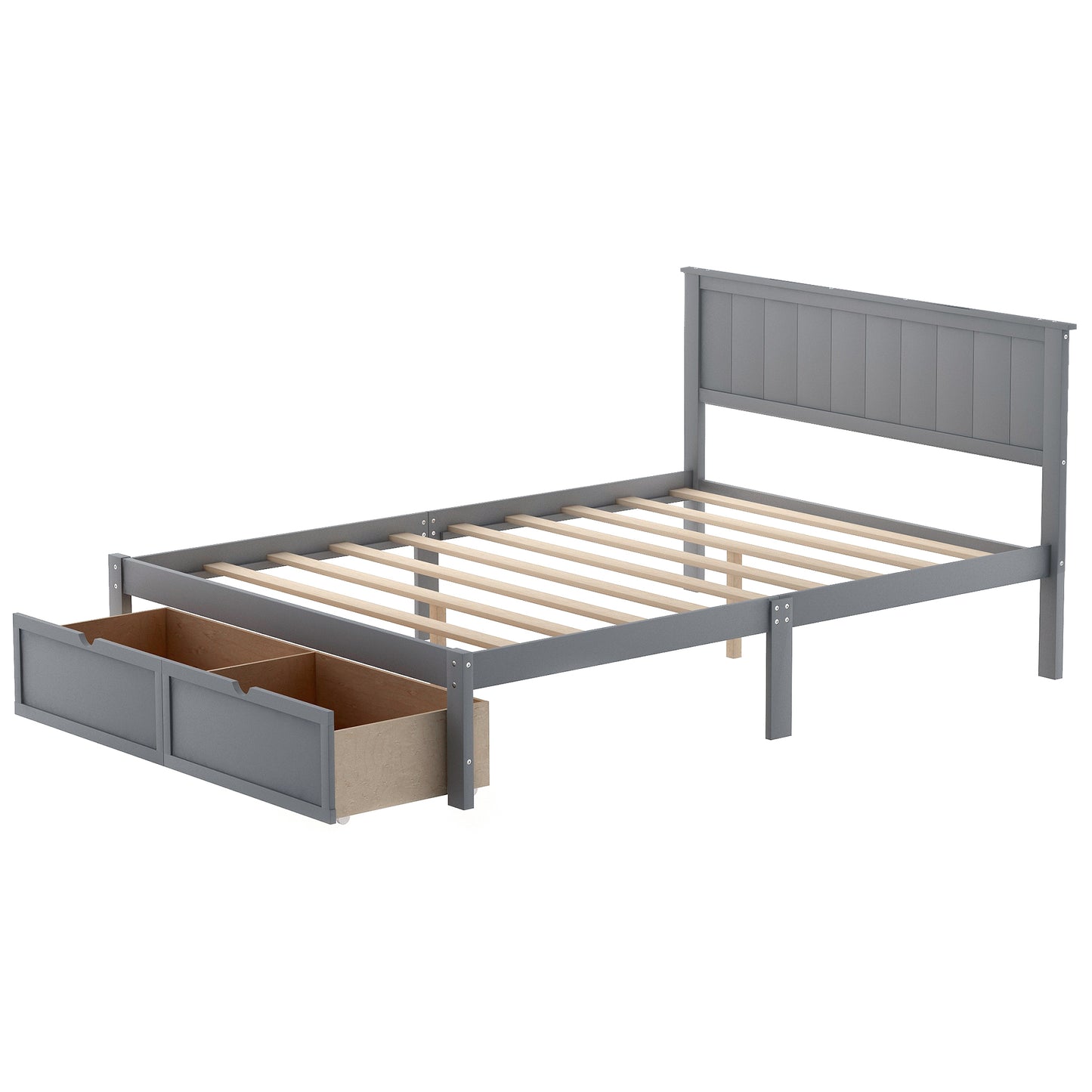 Full Size Platform Bed with Under-bed Drawers, Gray