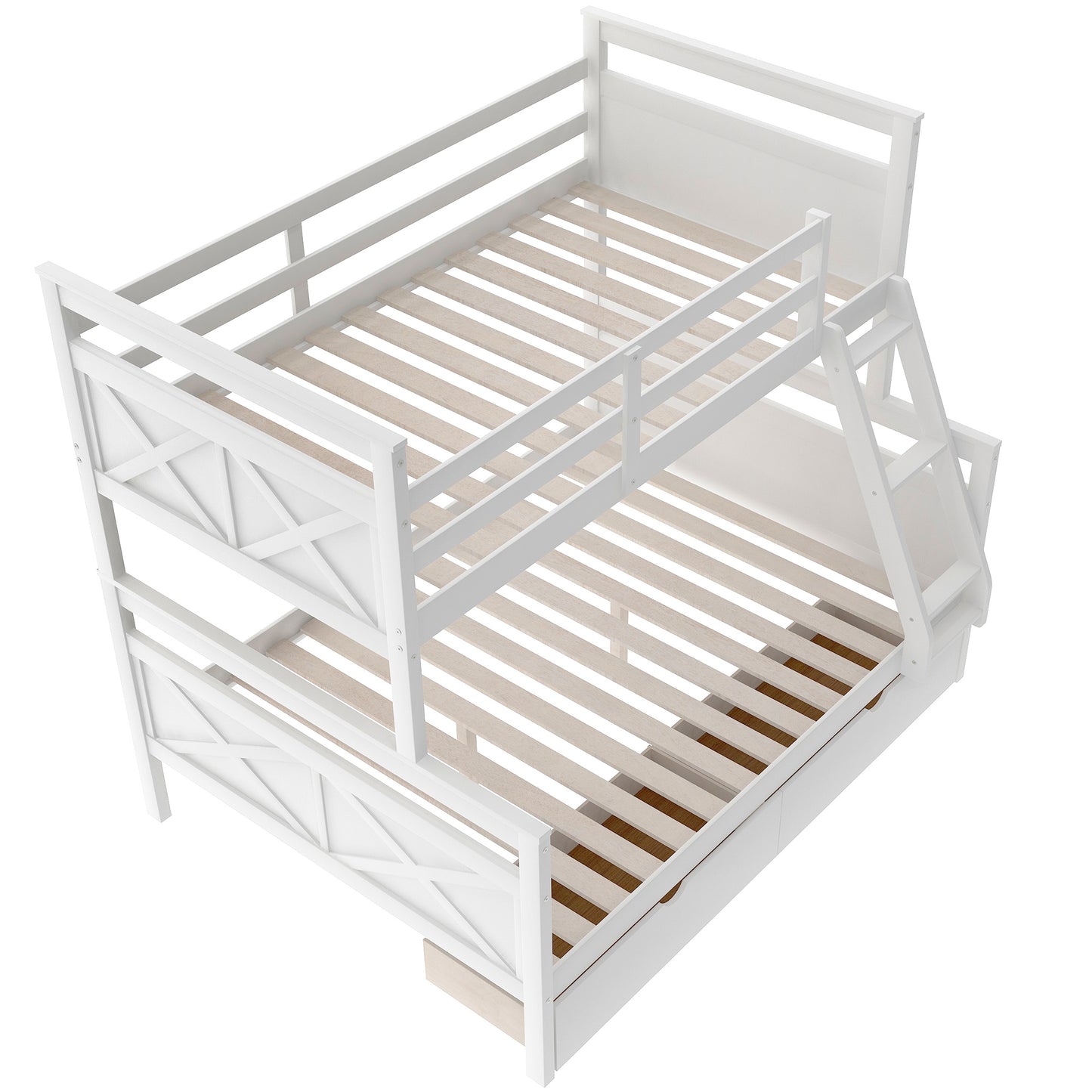 Twin over Full Bunk Bed with Under-Bed Storage Drawers and Safety Features