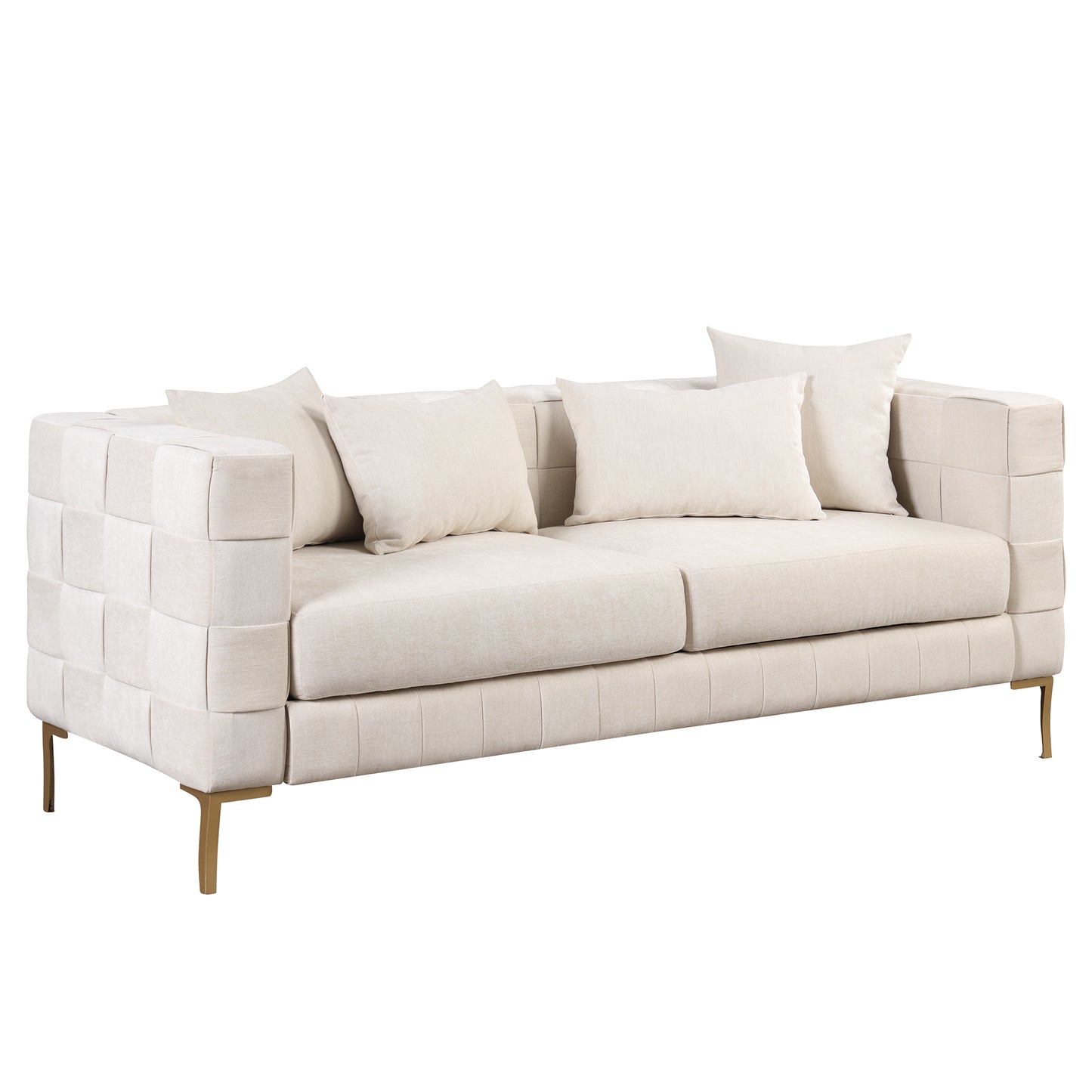 80.5 Modern Upholstered Sofa with Golden Metal Legs and Pillows