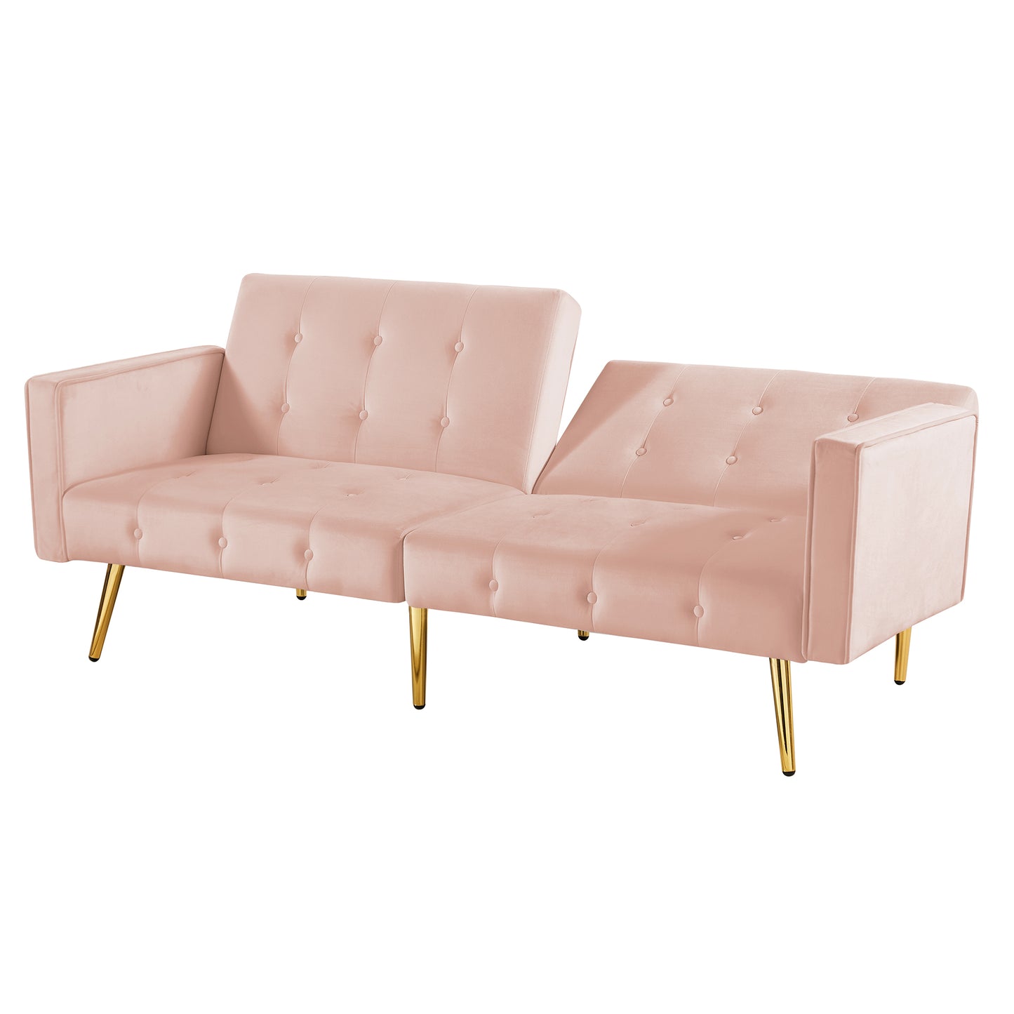 Velvet button tufted sofa bed with armrest