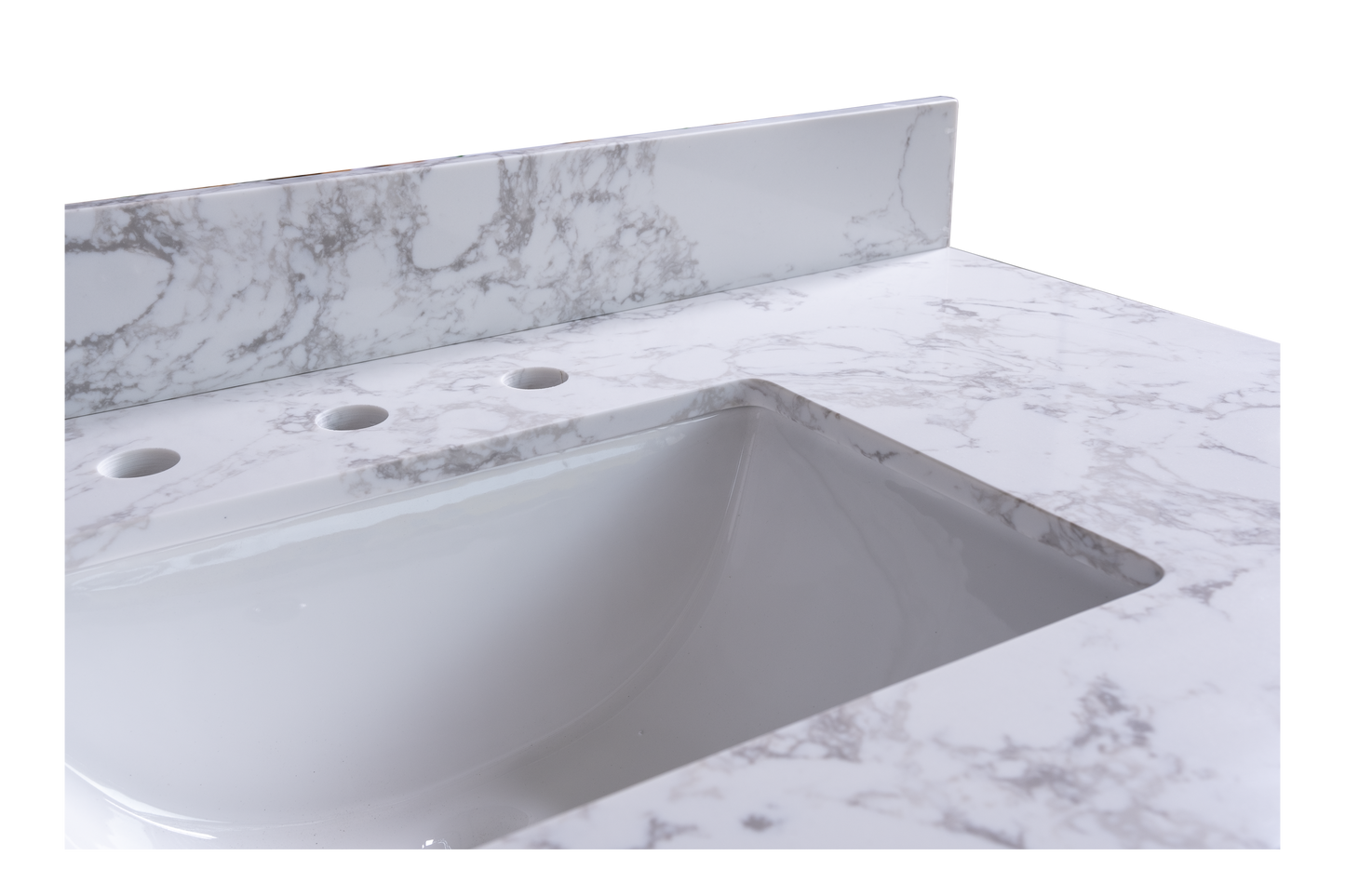 Montary 49x22inch  bathroom stone vanity top  engineered stone carrara white marble color with rectangle undermount ceramic sink and 3 faucet hole with back splash .