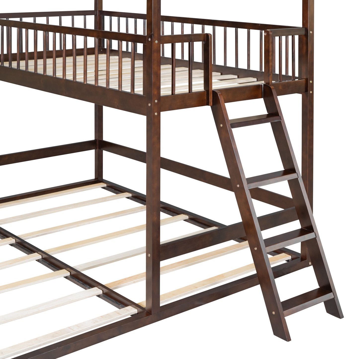 Twin House Bunk Bed with Trundle and Ladder - Artistic Sleepover Haven