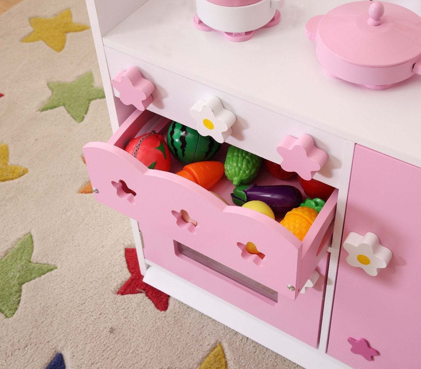 Pretend Kitchen and Market Stall - Pink 2-in-1 Playset for Kids