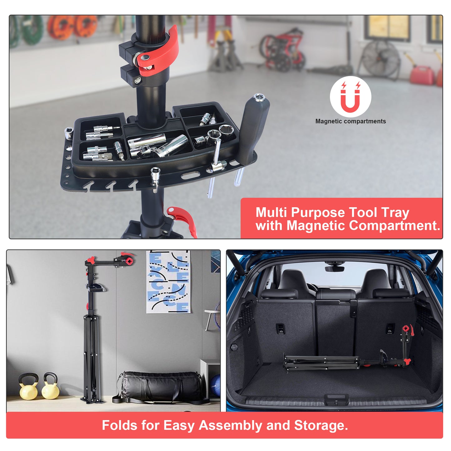 Multi Purpose Tool Tray with Magnetic Compartment,Home Mechanic Repair Bicycle Stand