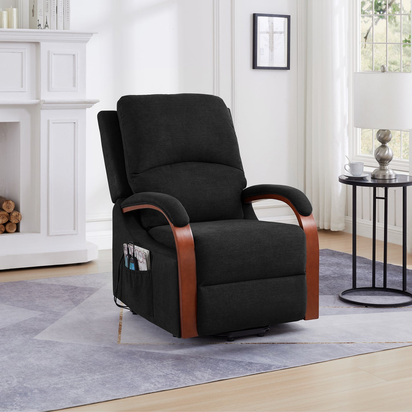 Electric Power Lift Recliner Chair with Massage and Heating, Dark Grey Linen Fabric