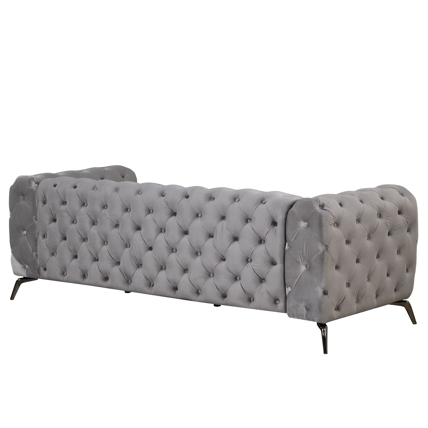 Sleek Gray Velvet Upholstered 3-Seater Sofa with Metal Legs