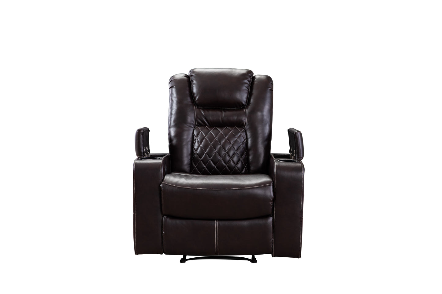 Luxurious PU Recliner with Built-In Cup Holders, Storage, and USB Port