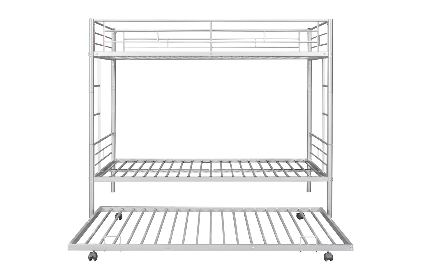 Metal Twin Bunk Bed with Trundle and Safety Features for Versatile Use