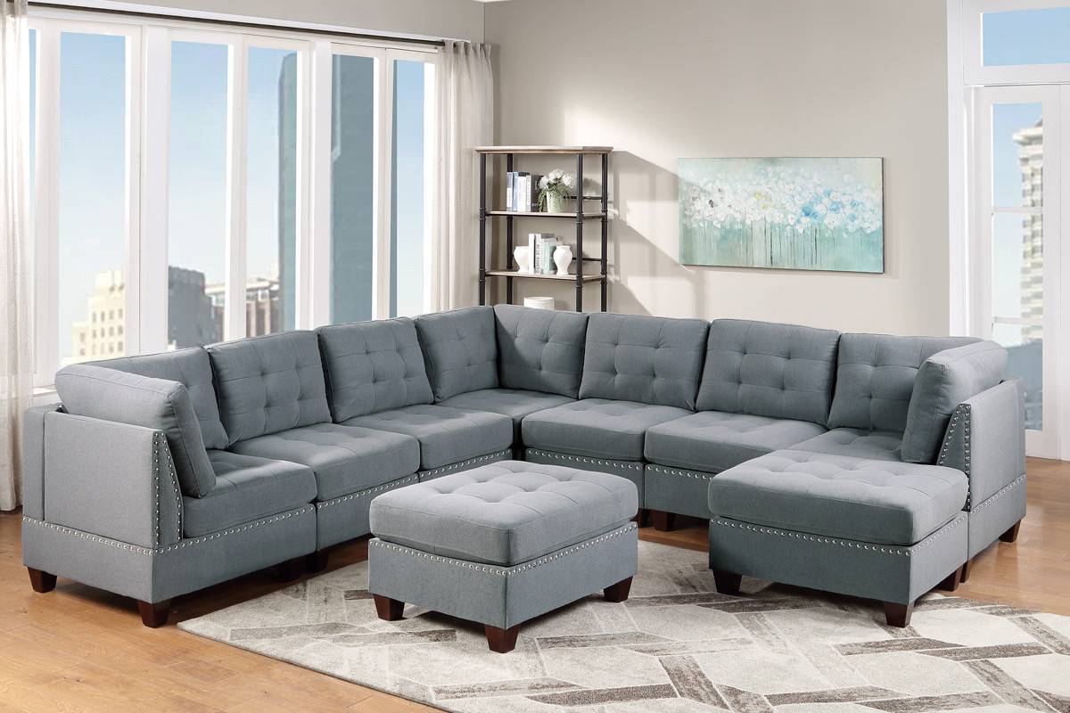 9-Piece Modular Sectional Sofa Set with Tufted Nail head Details