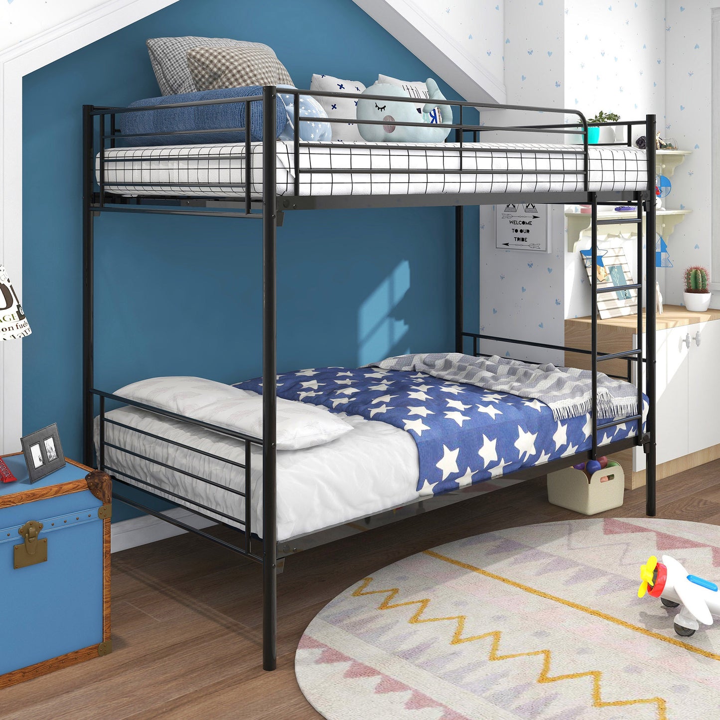 Metal Bunk Bed with Enhanced Frame and Integrated Ladder