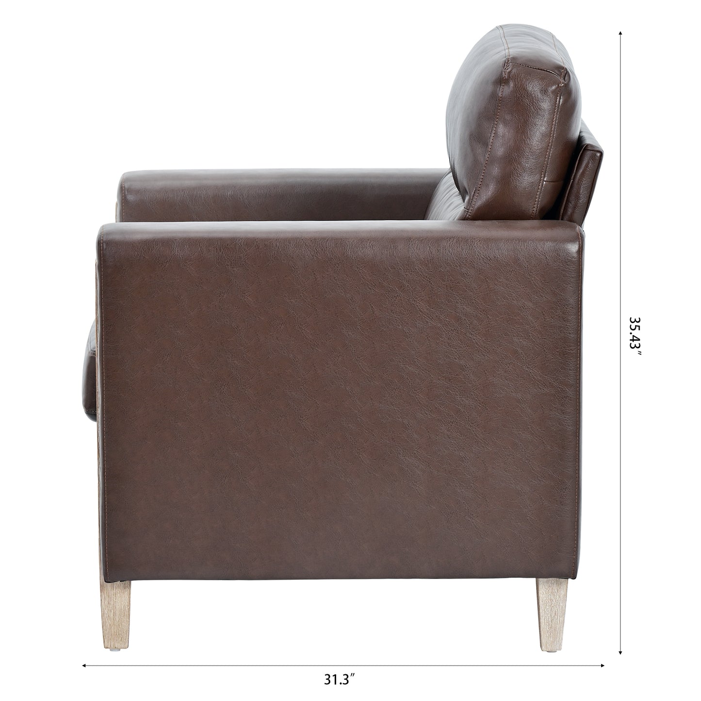 Single Seat Brown Sofa with Rubber Wood Legs