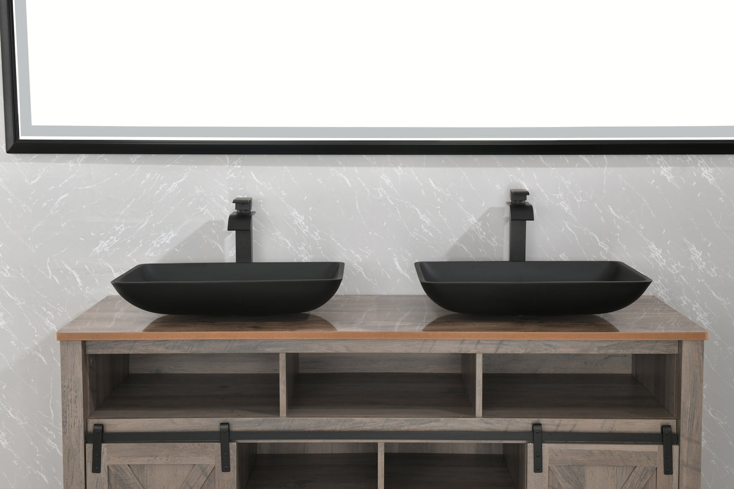 Black Matte Glass Rectangular Vessel Bathroom Sink Set with Faucet and Pop-Up Drain