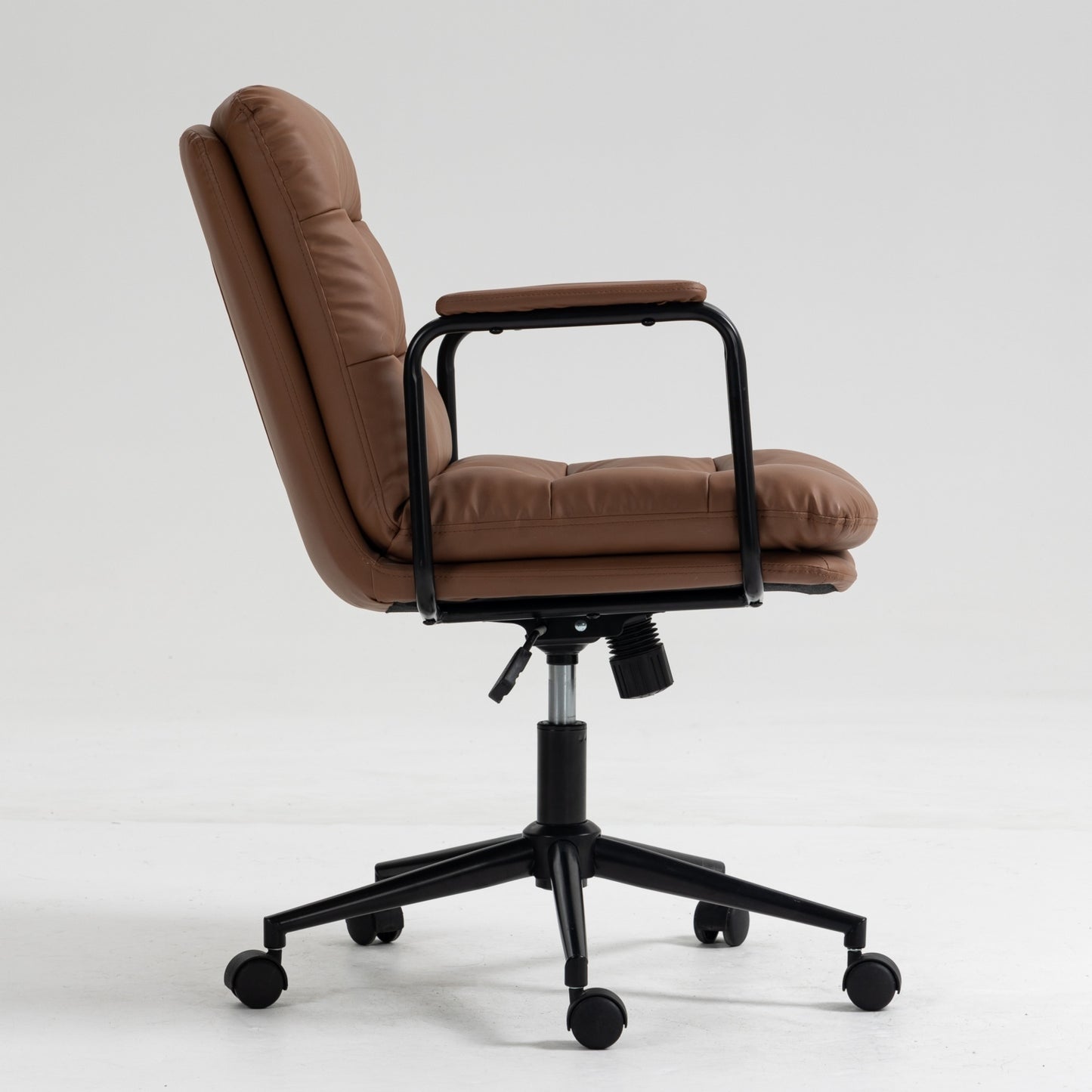 Office Chair,Mid Back Home Office Desk Task Chair with Wheels and Arms Ergonomic PU Leather Computer Rolling Swivel Chair with Padded Armrest,The back of the chair can recline 40° (Brown)