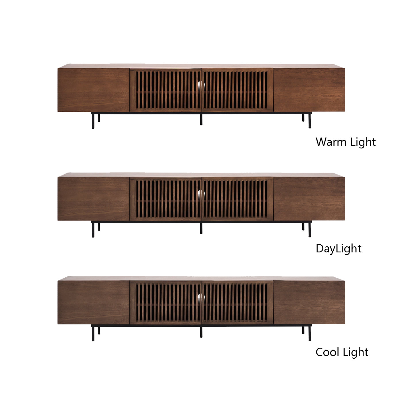 Mid-Century Black and Walnut Wood TV Stand with Wire Management