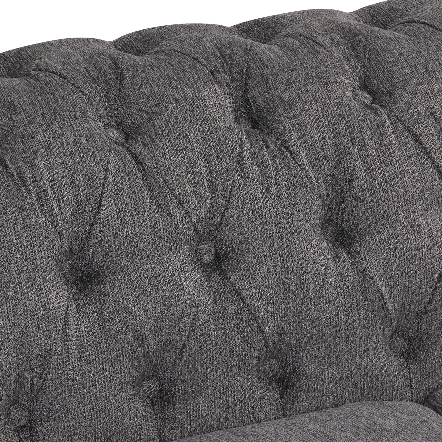 Modern Gray Plush Upholstered 60 Sofa with Buttoned Tufted Backrest and Solid Wood Legs