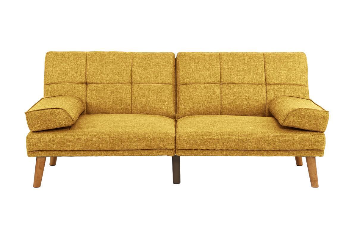 Mustard Polyfiber 1pc Adjustable Tufted Sofa Living Room Solid wood Legs Comfort Couch