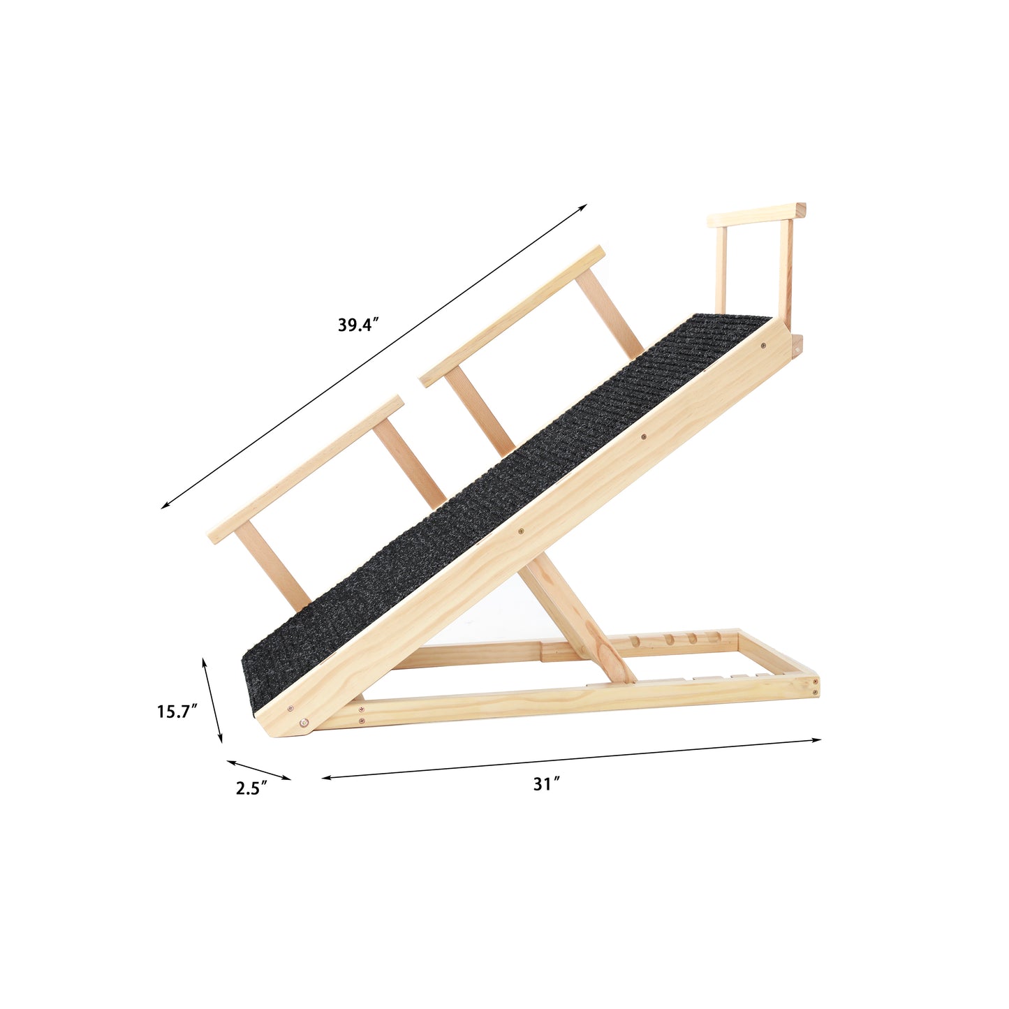 Tall Adjustable Pet Ramp, Folding Portable Wooden Dog Cat Ramp with Safety Side Rails, Non-Slip Paw Traction Surface Dog Step for Car, SUV, Bed, Couch, Adjustable Height from 9.3" to 24"