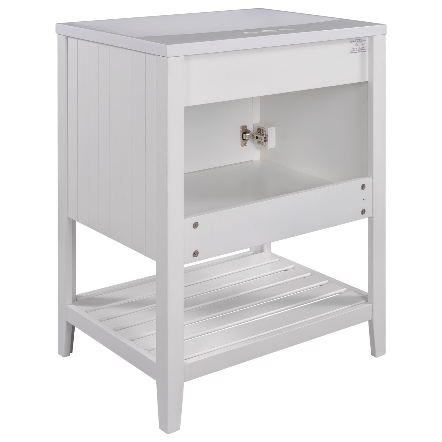 24" White Modern Sleek Bathroom Vanity Elegant Ceramic Sink with Solid Wood Frame Open Style Shelf